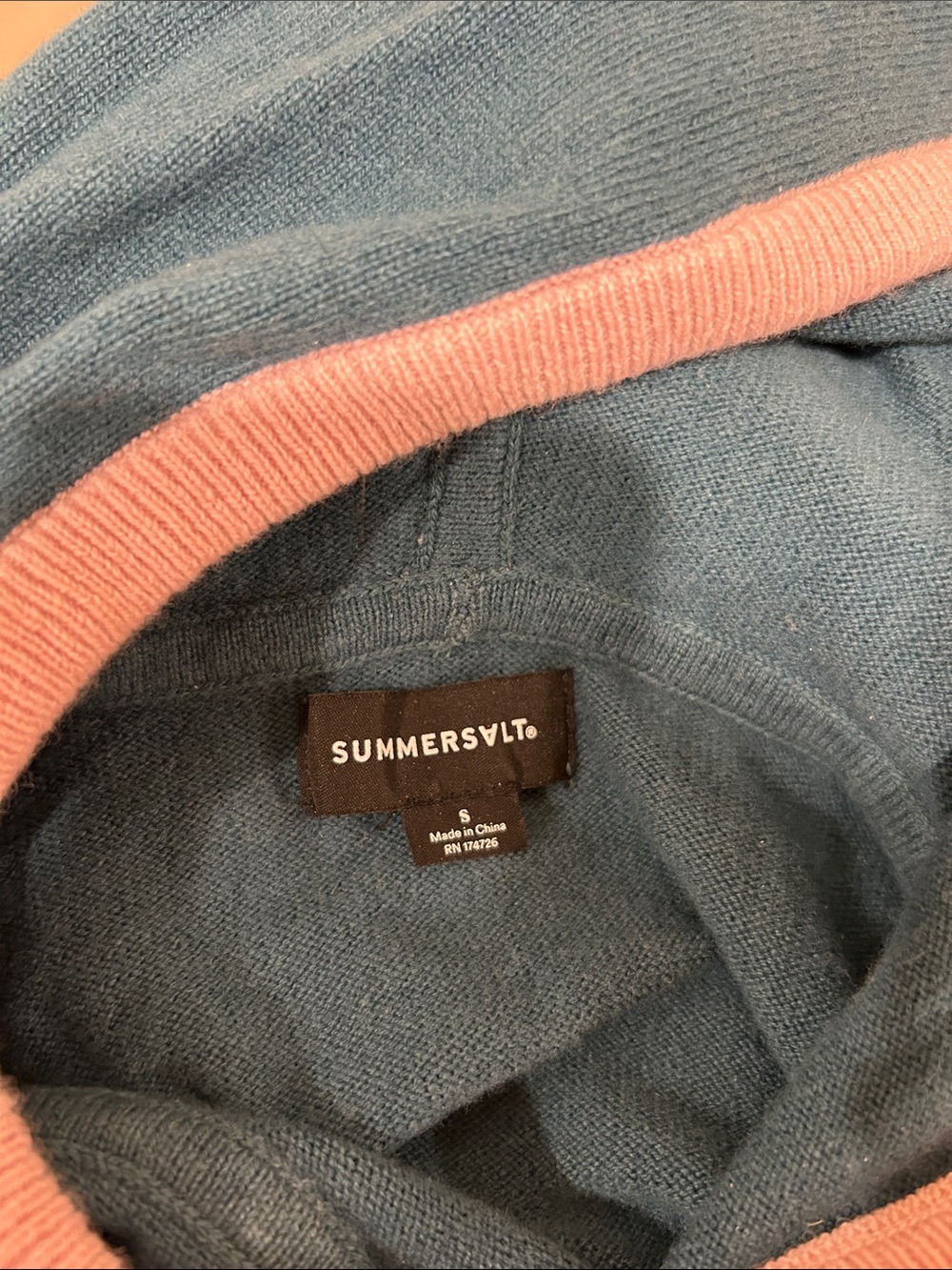 summersalt Size S Teal Knit Hoodie with Pink Trim - Picture 2 of 3
